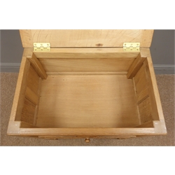  'Mouseman' panelled adzed oak sewing workbox with hinged top, and single fitted drawer, by Robert Thompson of Kilburn, W51cm, H61cm, D33cm  
