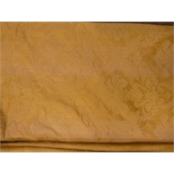  Pair thermal lined curtains, gold embossed floral pattern fabric, with pelmt, W220cm, D230cm  