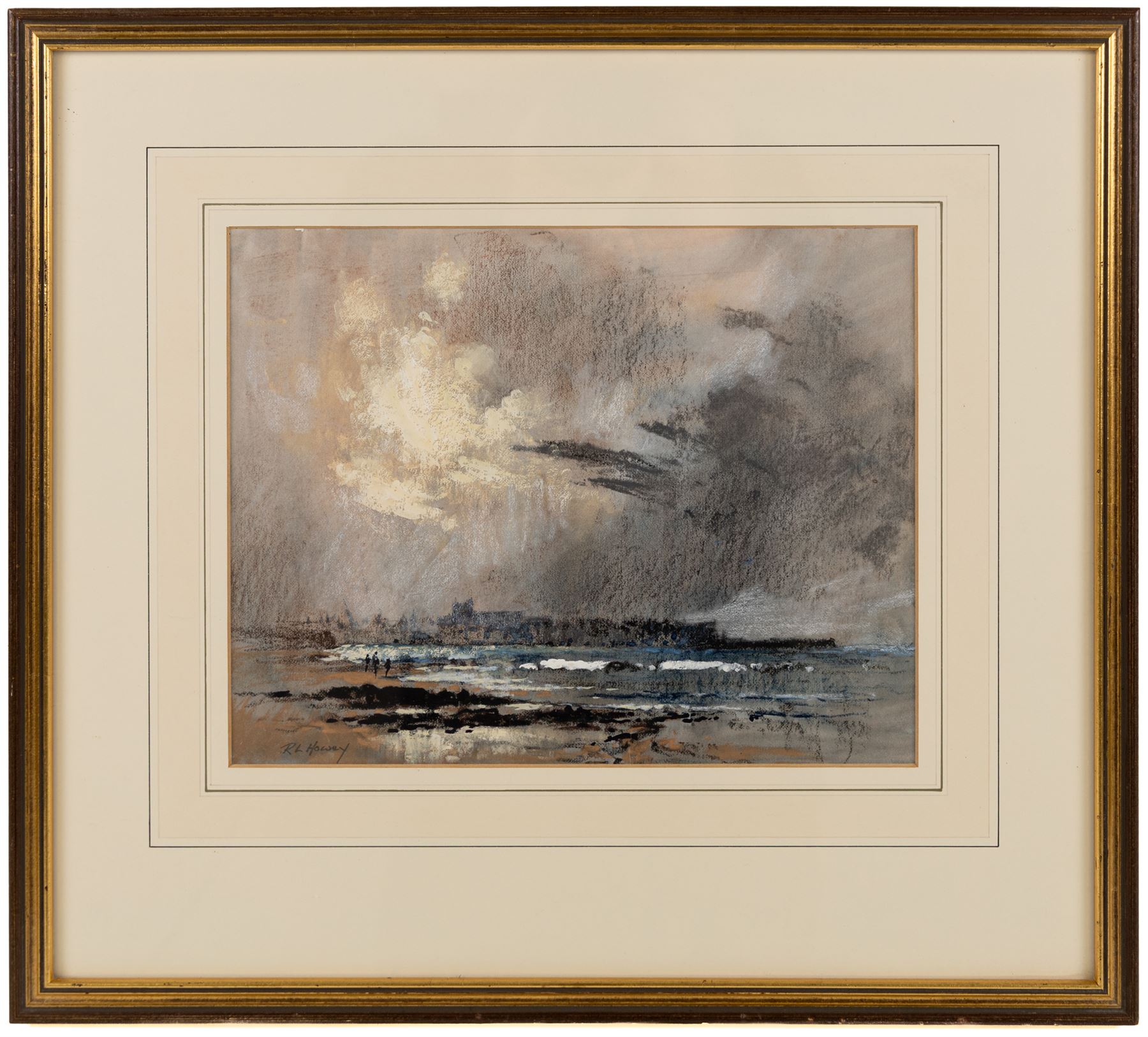 Robert Leslie Howey (British 1900-1981): 'View From Seaton Carew Beach', mixed media signed, titled verso 21.5cm x 27.5cm