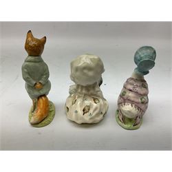 Seven Beswick Beatrix Potter figures, comprising Foxy whiskered gentleman, Mrs Tittlemouse, Mrs Tiggy Winkle, Lady mouse, Old mr Brown, Timmy Willie and Jemima Puddleduck, all with printed mark beneath  