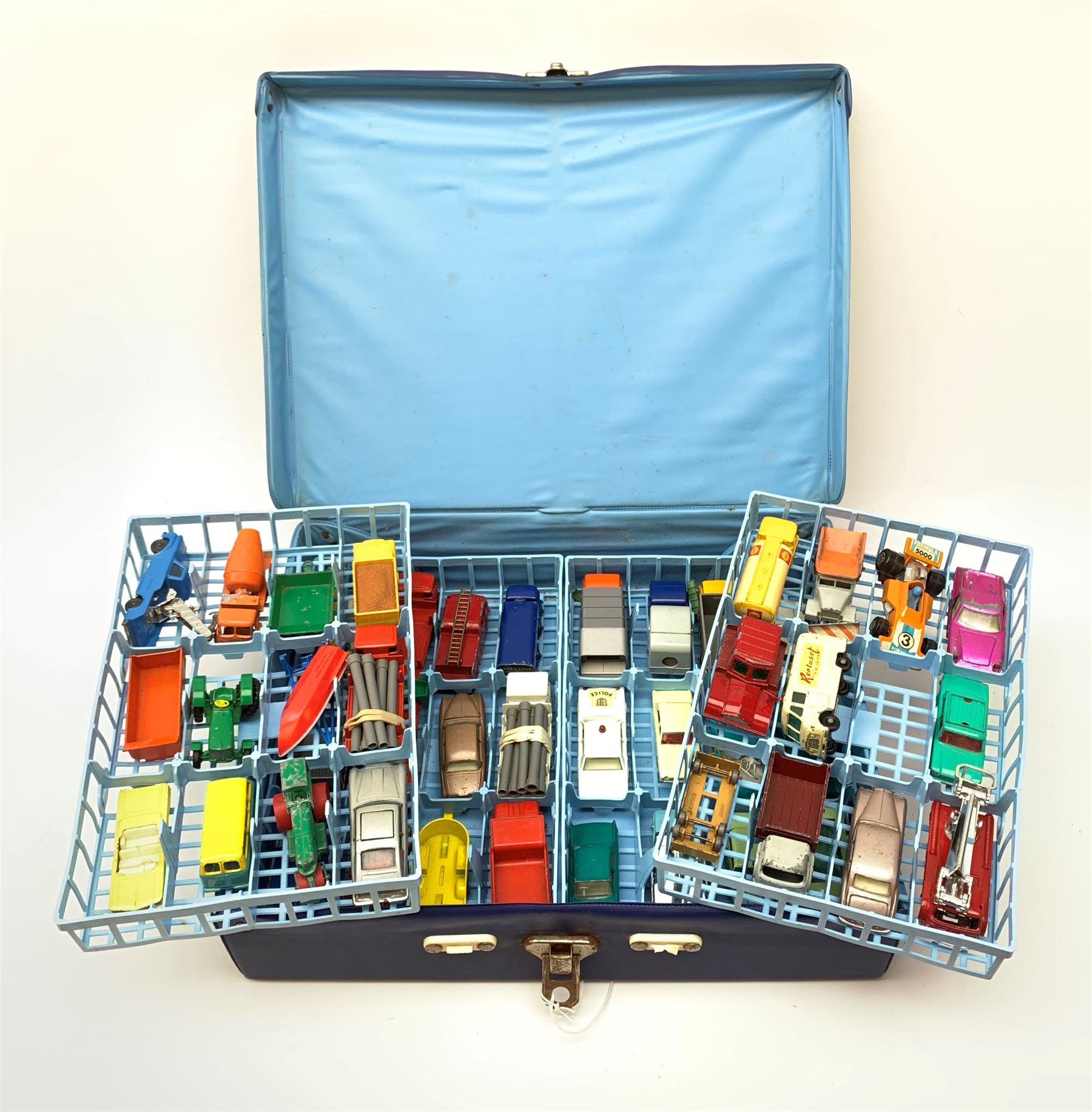 Matchbox Series 41 Collectors case containing four lift-out plastic trays with forty-seven Matchbox, Lesney and Husky models