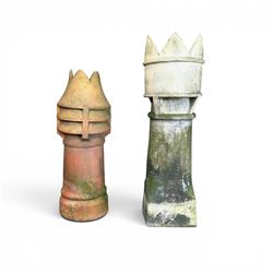 Large Victorian terracotta crown top chimney pot, and a similar chimney pot (2)