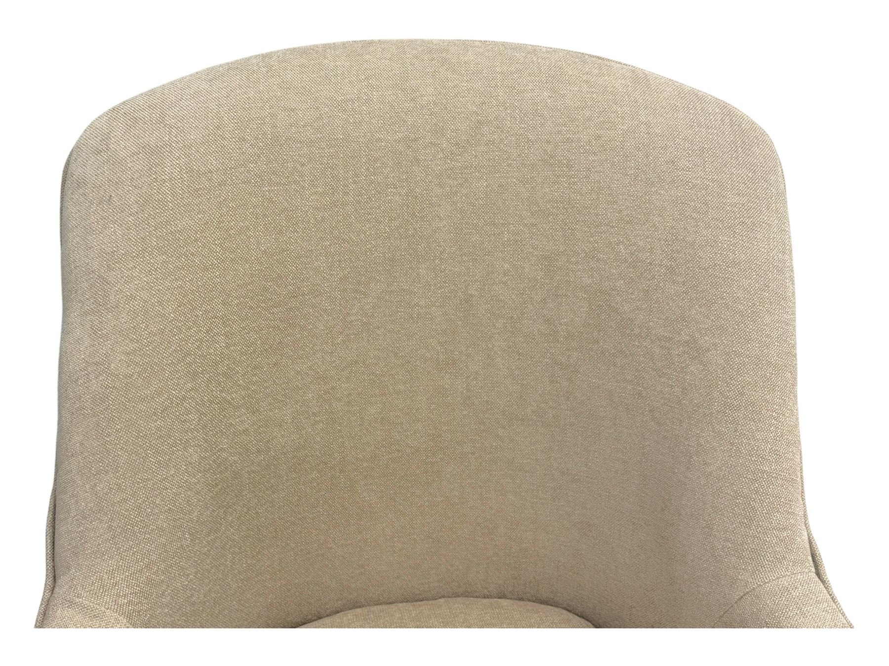 Contemporary tub armchair upholstered in beige fabric