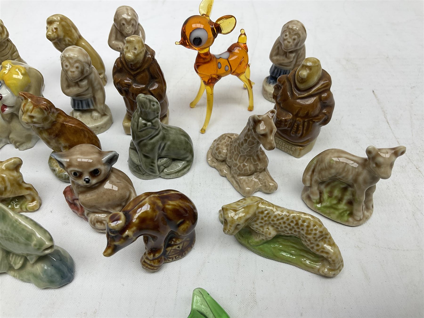 Collection of Wade Whimsies and three hand blown glass deer