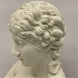 Victorian Parian Ware bust, modelled as Clytie The Water Nymph upon circular pedestal, probably Copeland, H42cm