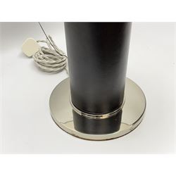 Ralph Lauren - 'Beckford' table lamp, cylindrical form in chocolate brown leather, polished metal base, with shades