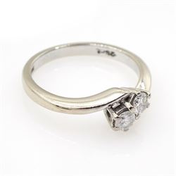 18ct white gold two stone round brilliant cut diamond crossover ring, hallmarked, total diamond weight 0.25 carat 