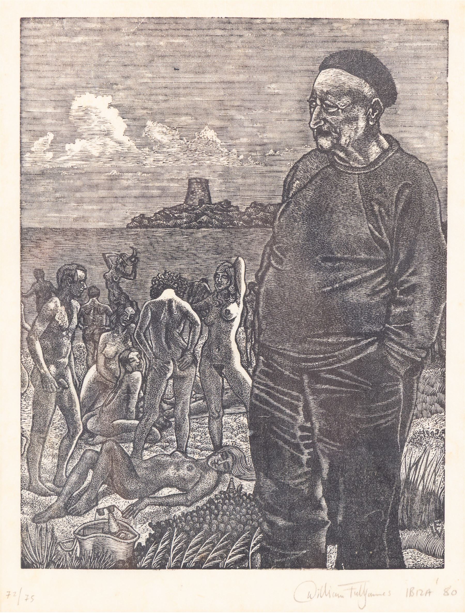 Alan Coates (British Contemporary): 'Nude 4', limited edition etching No.3/12 signed and titled 20cm x 14cm; Sarah J Venus (British Contemporary): Corsets, lino cut 21cm x 19cm; William 