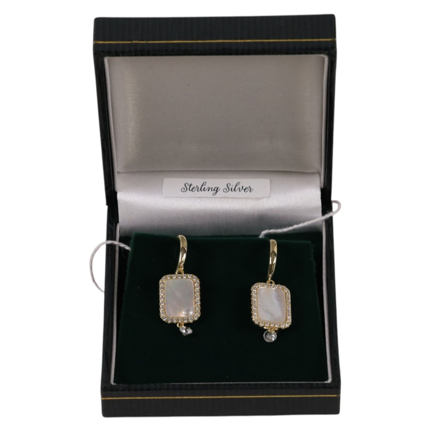 Pair of silver mother of pearl pendant earrings, boxed 