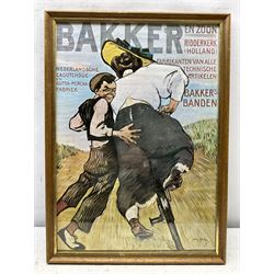 After Jan Willem 'Willy' Sluiter (Dutch 1873-1949): Gents on a Bicycle, humourous colour print 43cm x 30cm