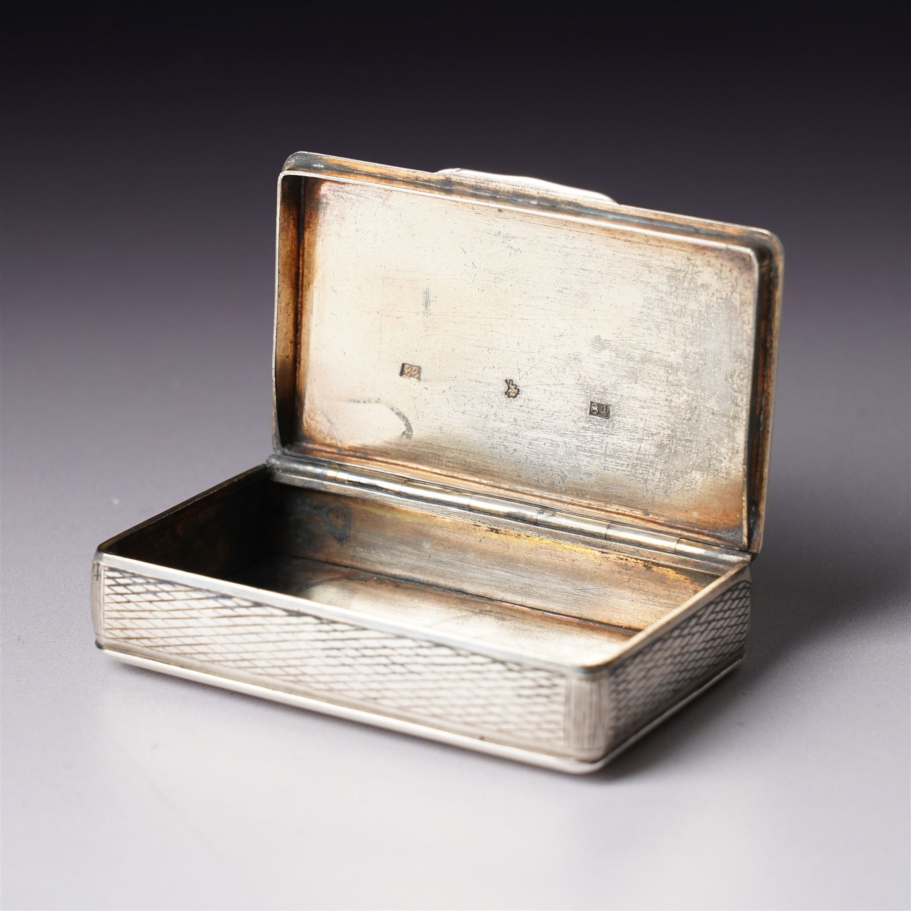 19th century Russian silver and niello work snuff box engraved with a view possibly of St Petersburg, Moscow assay, 84 standard