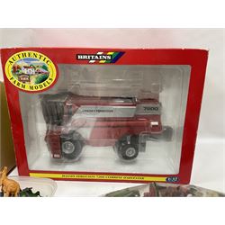 Britains 1:32 scale die-cast model of a Massey Ferguson 7200 Combine Harvester; Mattel Hot Wheels 1:18 scale Ferrari FXX Evoluzione; both boxed; and quantity of plastic figures by Britains etc of farm and zoo animals, American Wild West Cowboys and Indians etc
