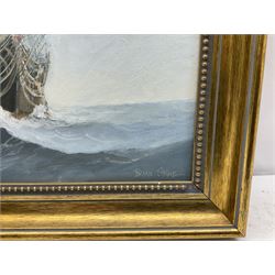 Brian Stone (20th century): HMS Victory and HMS Temeraire at Sea, oil on board signed, titled and dated 12.6.02, 39cm x 49cm
