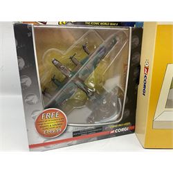 Fifteen modern die-cast models of aircraft by Corgi, Atlas Editions and Ixo including Aviation Archive, War Birds, Fighters of WWII etc; and model of an MGB Sports Car; all boxed (16)