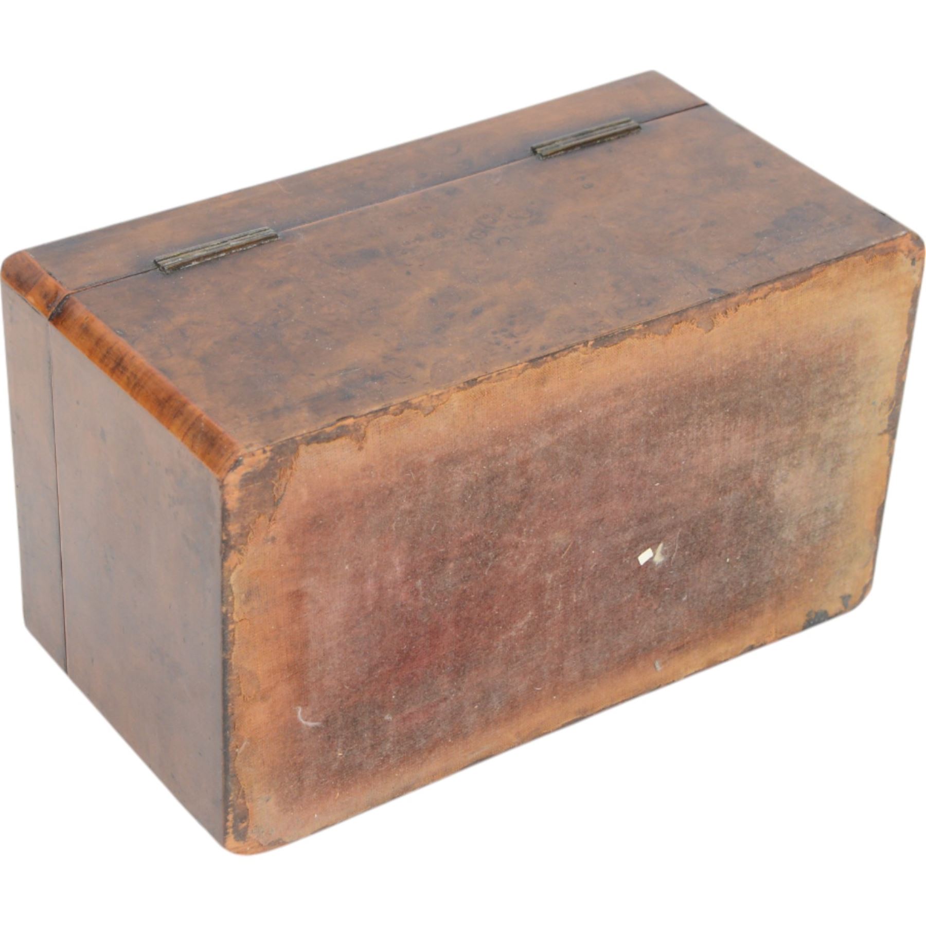 Burr walnut Stationery box, with poker work decorated, the hinged lid opening to reveal three letter interior, with manufacturer plaque for E Elfick 22 Leinster Terrace, Upper Hyde Park Gardens, H12cm