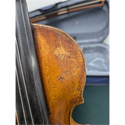 20th century violin, bearing label for Antonius and Hieronymus Amati, with bow stamped G. Werner, contained within fitted case