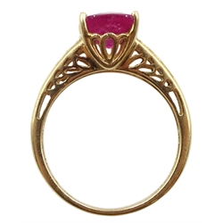 14ct gold briolette cut rubellite ring, with diamond set shoulders, hallmarked 