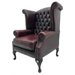 Thomas Lloyd - Georgian style wing back armchair, upholstered in buttoned oxblood leather