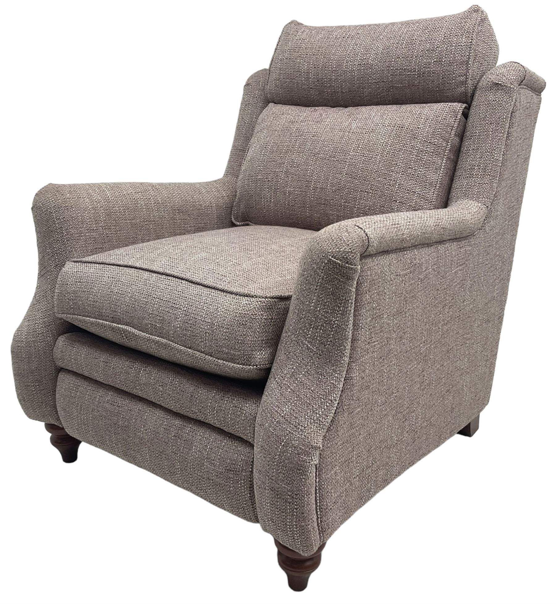 Parker knoll -  'Newbury' two-seat sofa (W148xm, H103cm, D100cm); and matching armchair with electric rising footrest (W85cm); upholstered in lavender fabric 