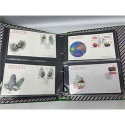 Mostly Chinese stamps including  covers and postcards, many being from the 80s and 90s, housed in ten folders