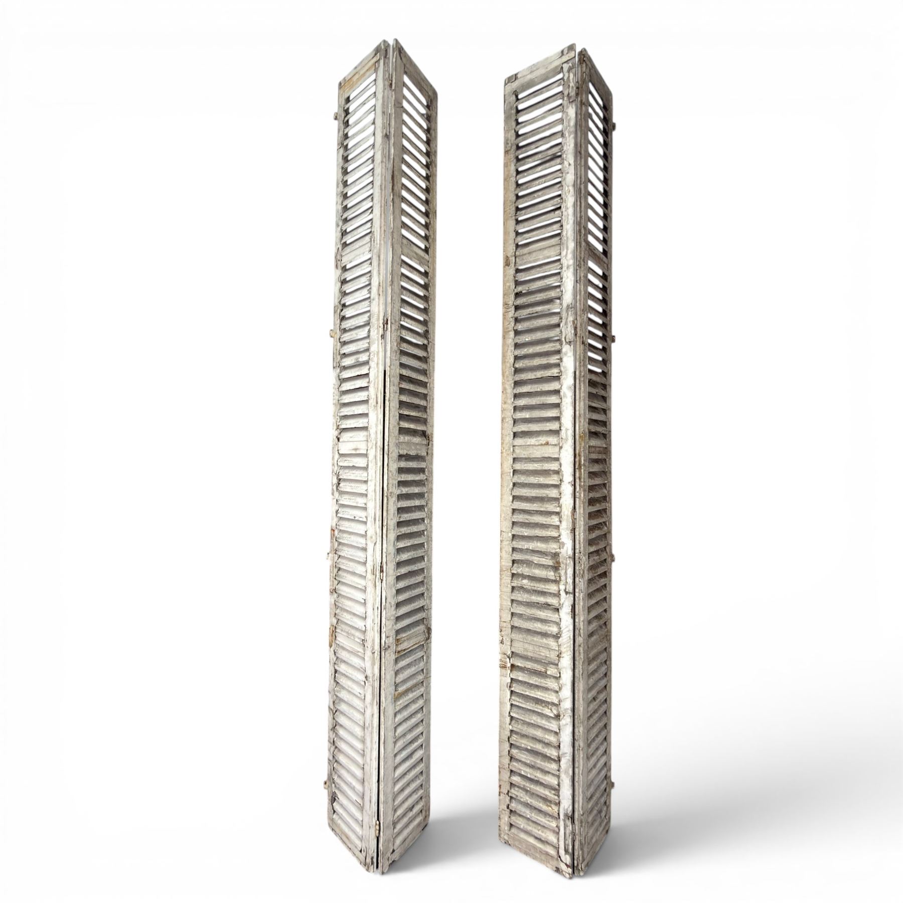 Two pairs of 19th century full height folding French Chateau louvre doors, pitch pine in cream painted finish, dimensions approx.