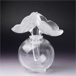 Lalique glass ' Deux Fleurs' scent bottle inscribed 'Lalique, France' H17cm
