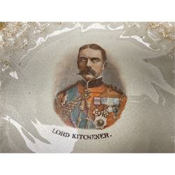 Victorian oblong wall plaque decorated with a head and shoulder portrait of Field-Marshall Lord Roberts V.C. H22.5cm; and two plates decorated with portraits of Lord Roberts and Lord Kitchener (3)