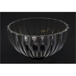  1930s Orrefors crystal bowl by Vicke Lindstrand, circular black glass foot rising to an inverted pillar cut body no. 355, signed and dated 1933 D21.5cm   
