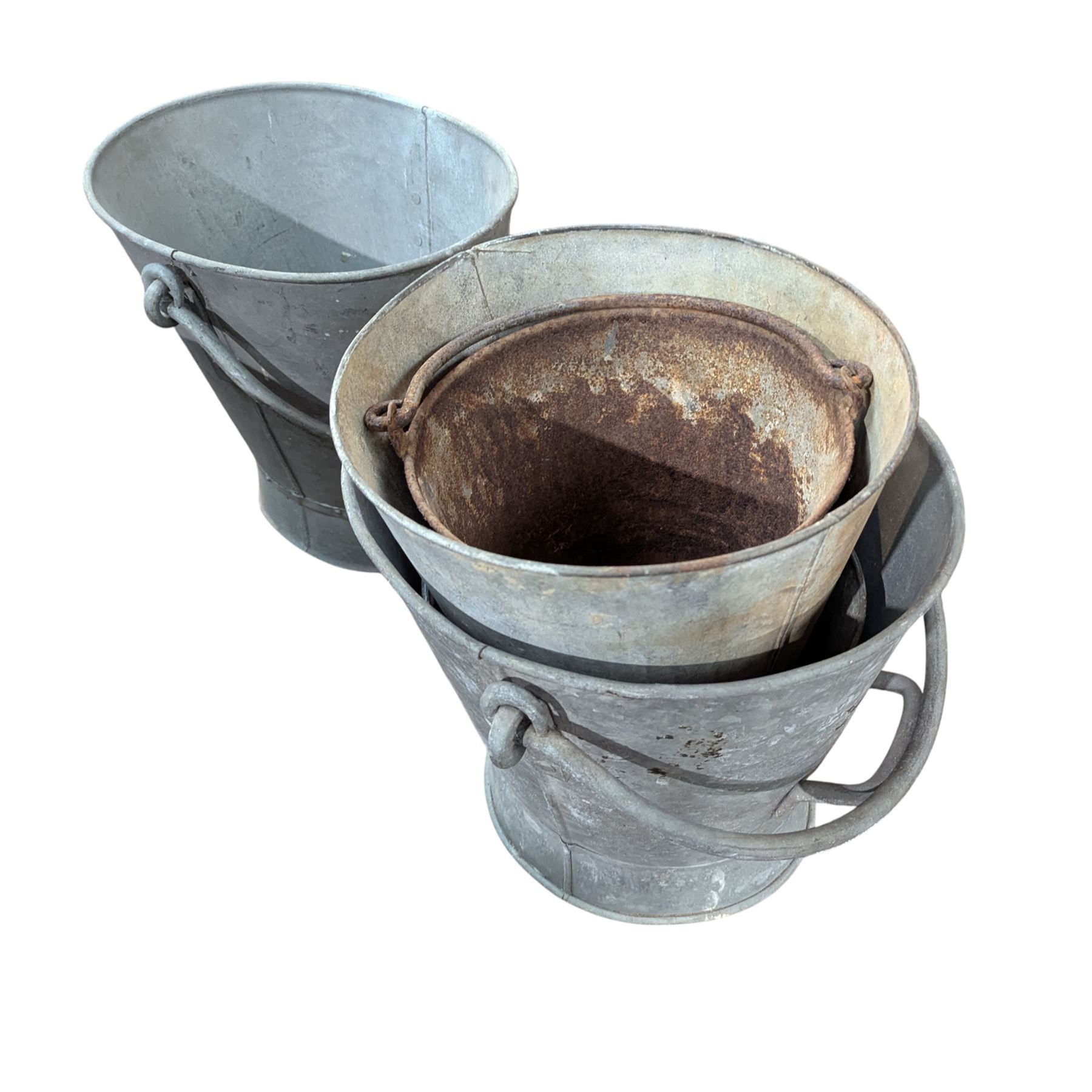 Five large railwayana five coal buckets, together with two others, H50cm W40cm
