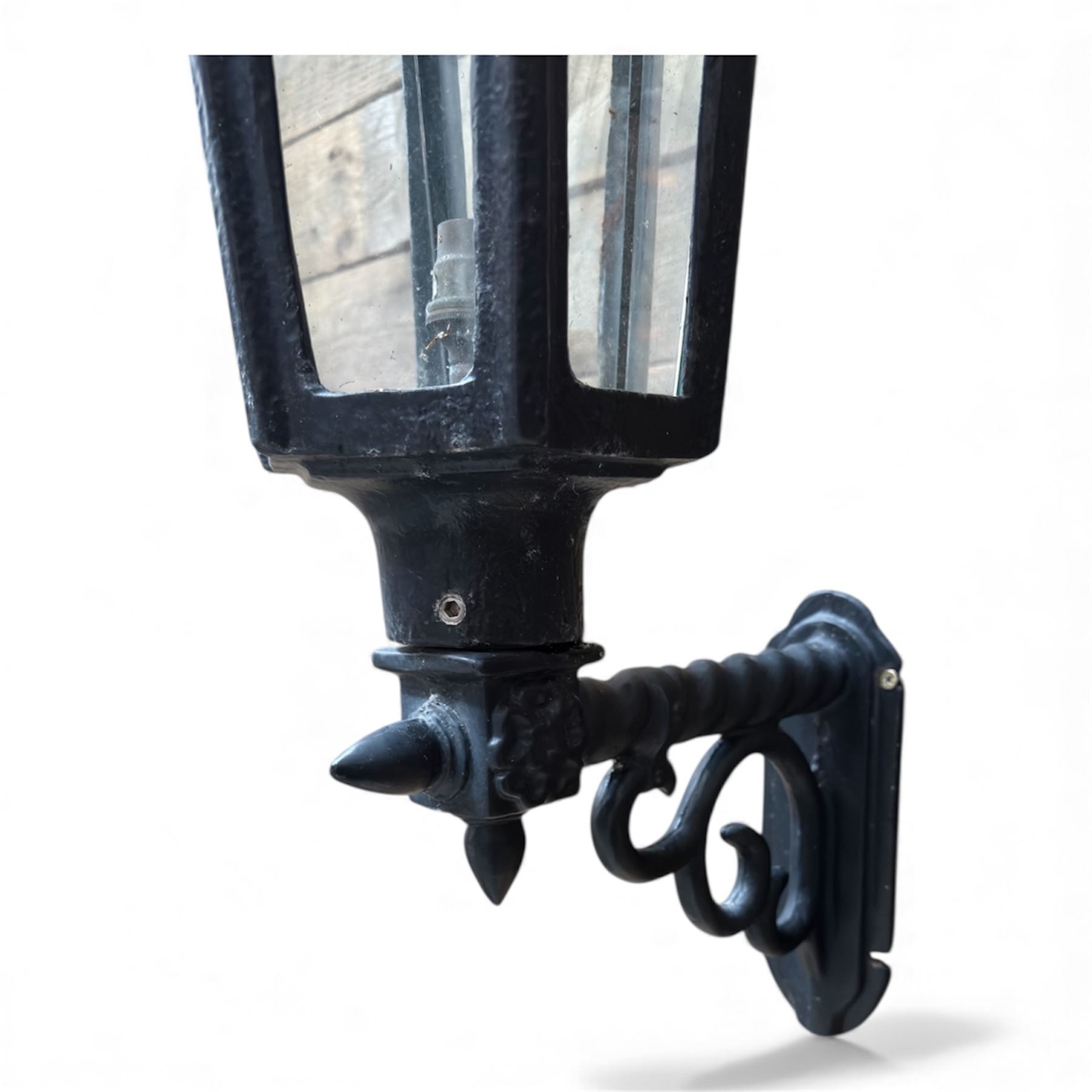 Pair of Cast aluminium outdoor wall lanterns in a black finish