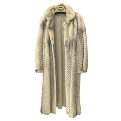 Saga mink full length fur coat, with chevron patterning to sleeves and body, with label to lined interior, approx size 12