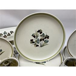 Denby Shamrock pattern part tea and dinner wares, to include six dinner plates, seven salad plates, seven side plates, one mug, three jugs of various sizes, one sugar bowl, sauce pot, nine bowls of various sizes, tea pot, coffee pot, etc (64)