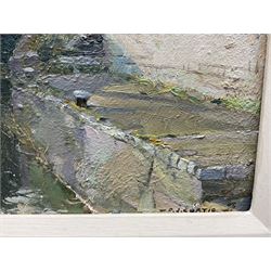 David Jan Curtis (British 1948-): Lock Scene with Figures, oil on board signed 19cm x 29cm