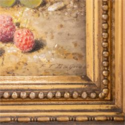 Fredrick Thomas Baynes (British 1824-1874): Still Life of Fruit and Basket, watercolour heightened with white signed 25cm x 34cm 
