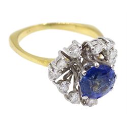 18ct gold round sapphire and diamond cluster ring, sapphire approx 1.00 carat