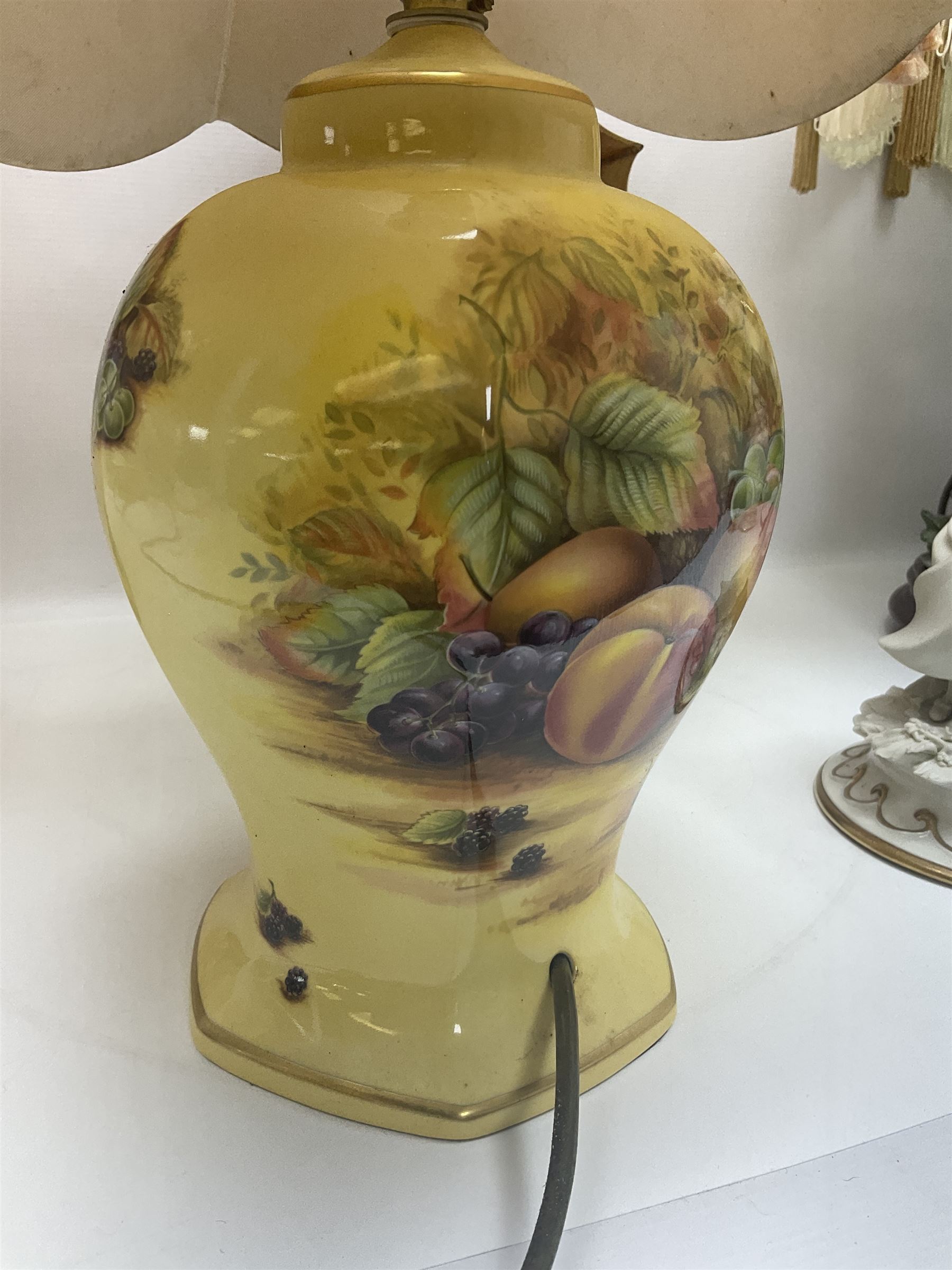 Aynsley Orchard Gold table lamp, together with three figural lamps and two others, some with shades, H56cm