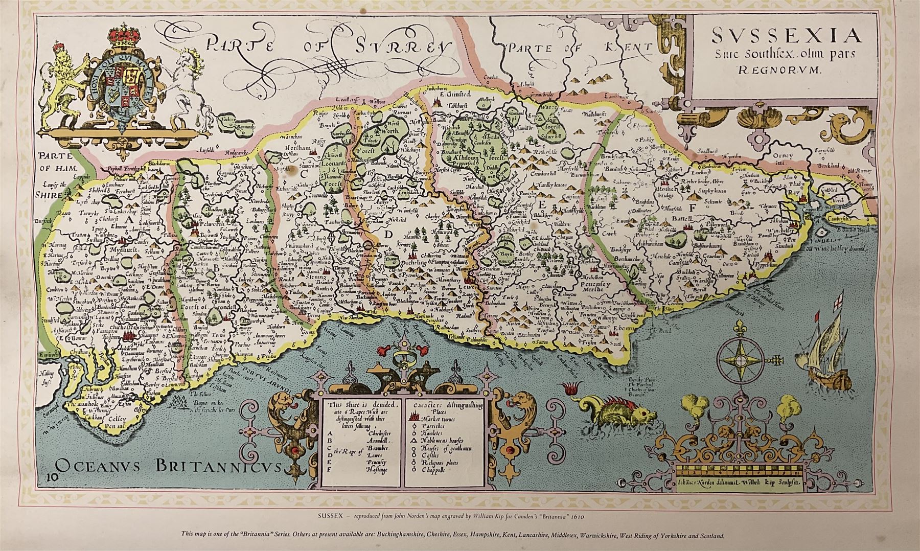 Lépicié after David Teniers the Younger (Flemish 1610-1690): 'Les Francs Maçons Flamands en Loge' engraving pub 1747, 43cm x 53cm; 'Hampshire' and 'Sussex', two William Hole (British -1624) reproduction maps 52cm x 41cm (unframed) (3)