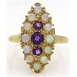  Amethyst and opal silver-gilt ring stamped SIL  