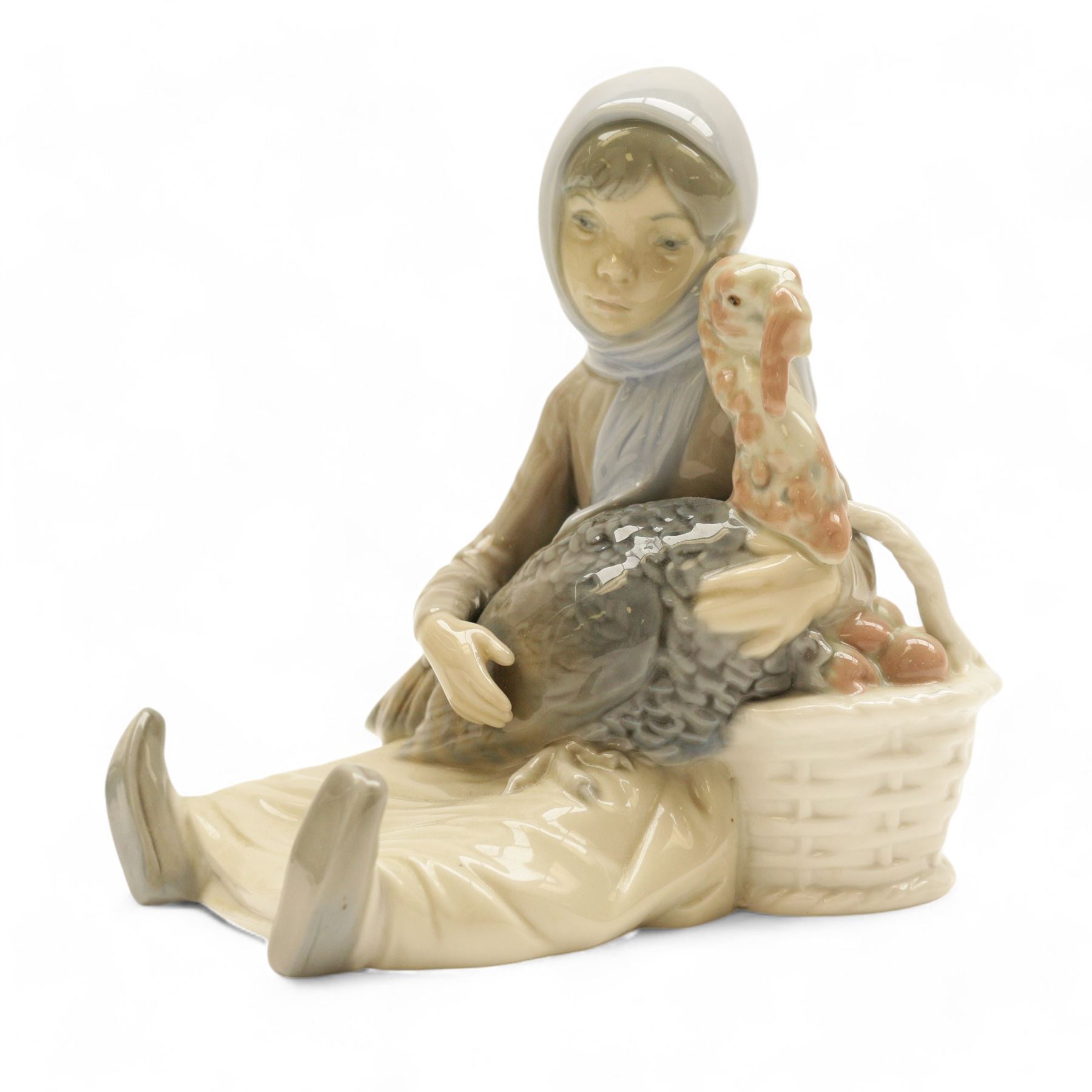 Two Lladro figures, comprising My Hungry Brood no. 5074 and Girl with Turkey no 5066
