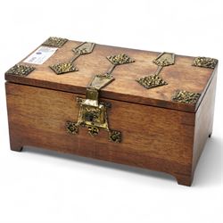 Late 19th/ early 20th century gothic brass bound box L27cm, early to mid 20th century African oil on board, possibly Republic of the Congo, indistinctly signed, together with a watercolour of Rome by Lucy Rice, signed (3)