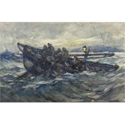 Joseph Richard Bagshawe (Staithes Group 1870-1909): Hauling the Nets off Whitby, watercolour signed 38cm x 59cm 