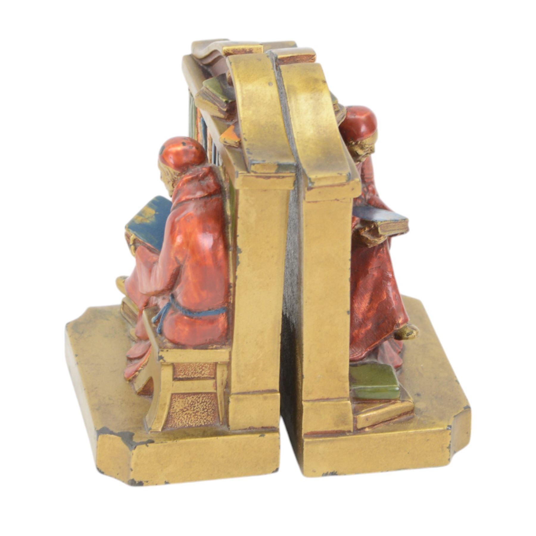 Pair of L. V. Aronson bookends, modelled as seated monks, H16cm