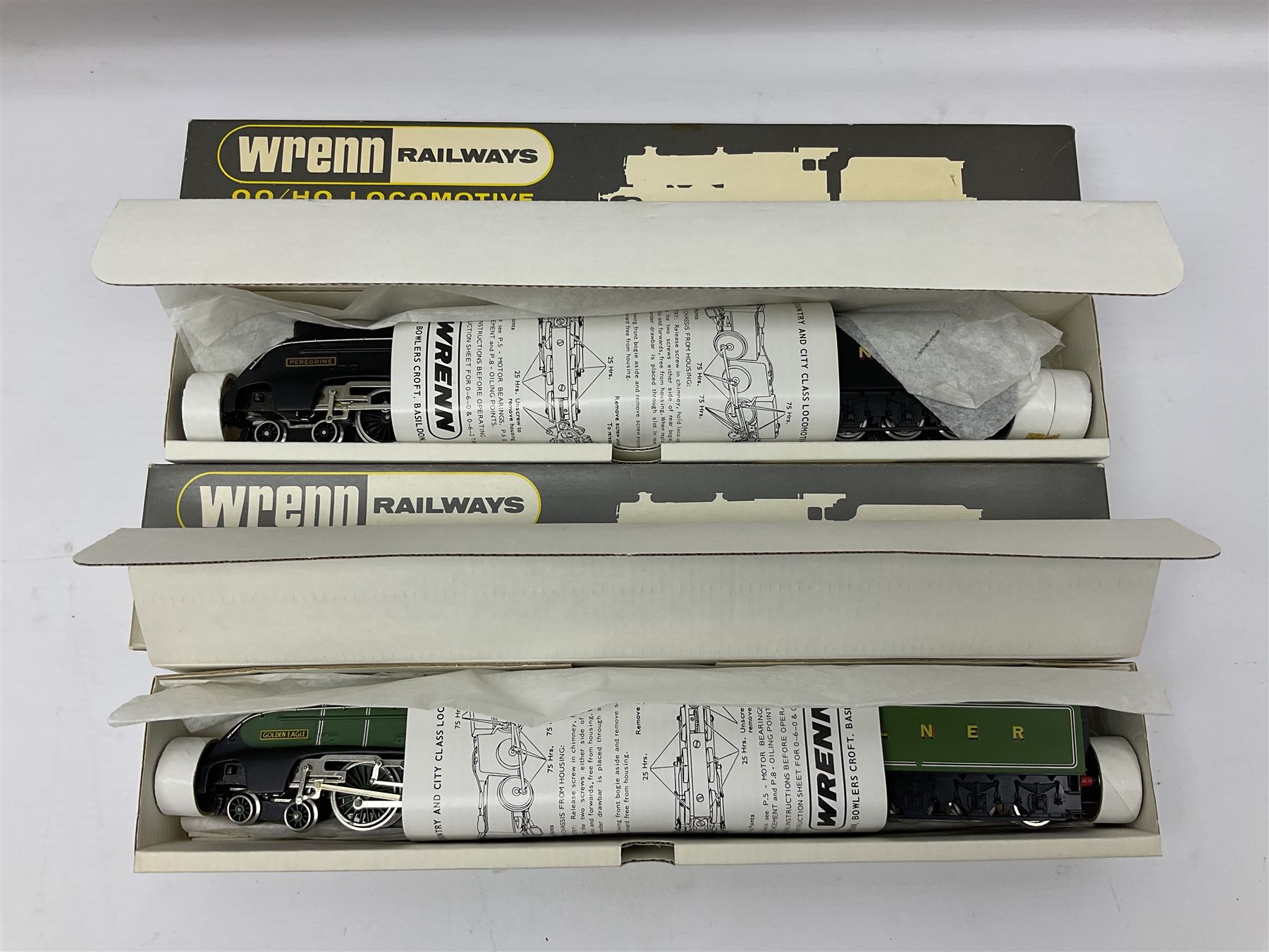 Wrenn '00' gauge - two Class A4 4-6-2 locomotives - 'Peregrine' No.4903 in NE Black; and 'Golden Eagle' No.4482 in LNER Green; both boxed with instructions (2)