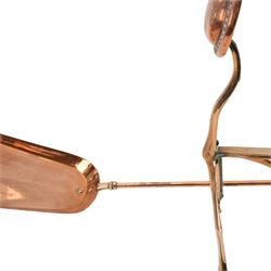 19th century copper companion set and fire dogs, dogs H40cm