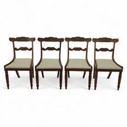 Set of four 19th-century rosewood dining chairs in the William IV style, shaped and carved...