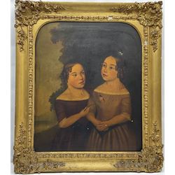 English Primitive School (Early/mid 19th century): Portrait of Two Girls, oil on canvas unsigned 74cm x 62cm