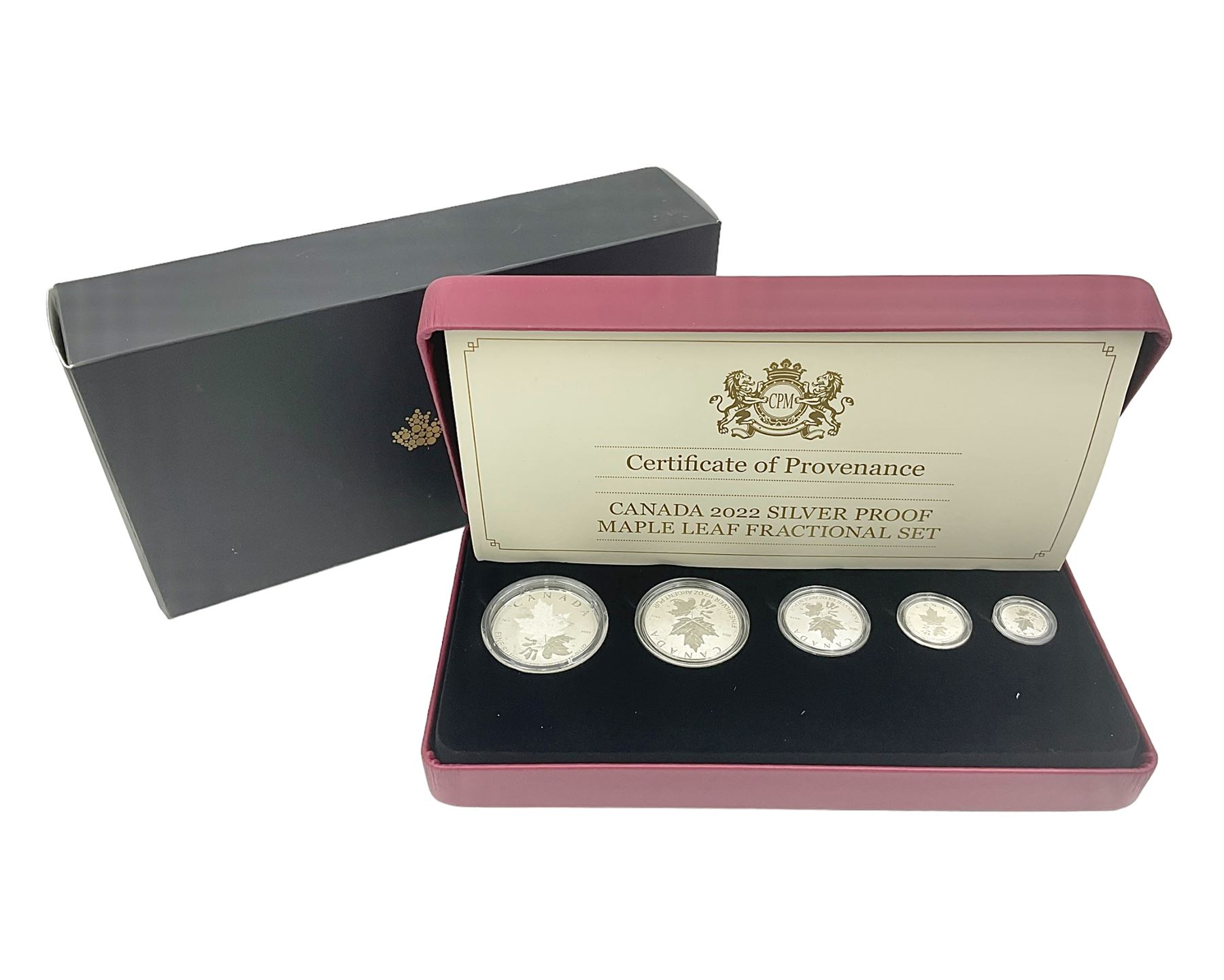 Royal Canadian Mint 2022 'Maple Leaf' fine silver five coin fractional set, cased with certificate