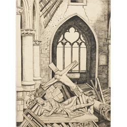 Frederick George Austin (British 1902-1990): The Bombed Church, drypoint etching signed an...