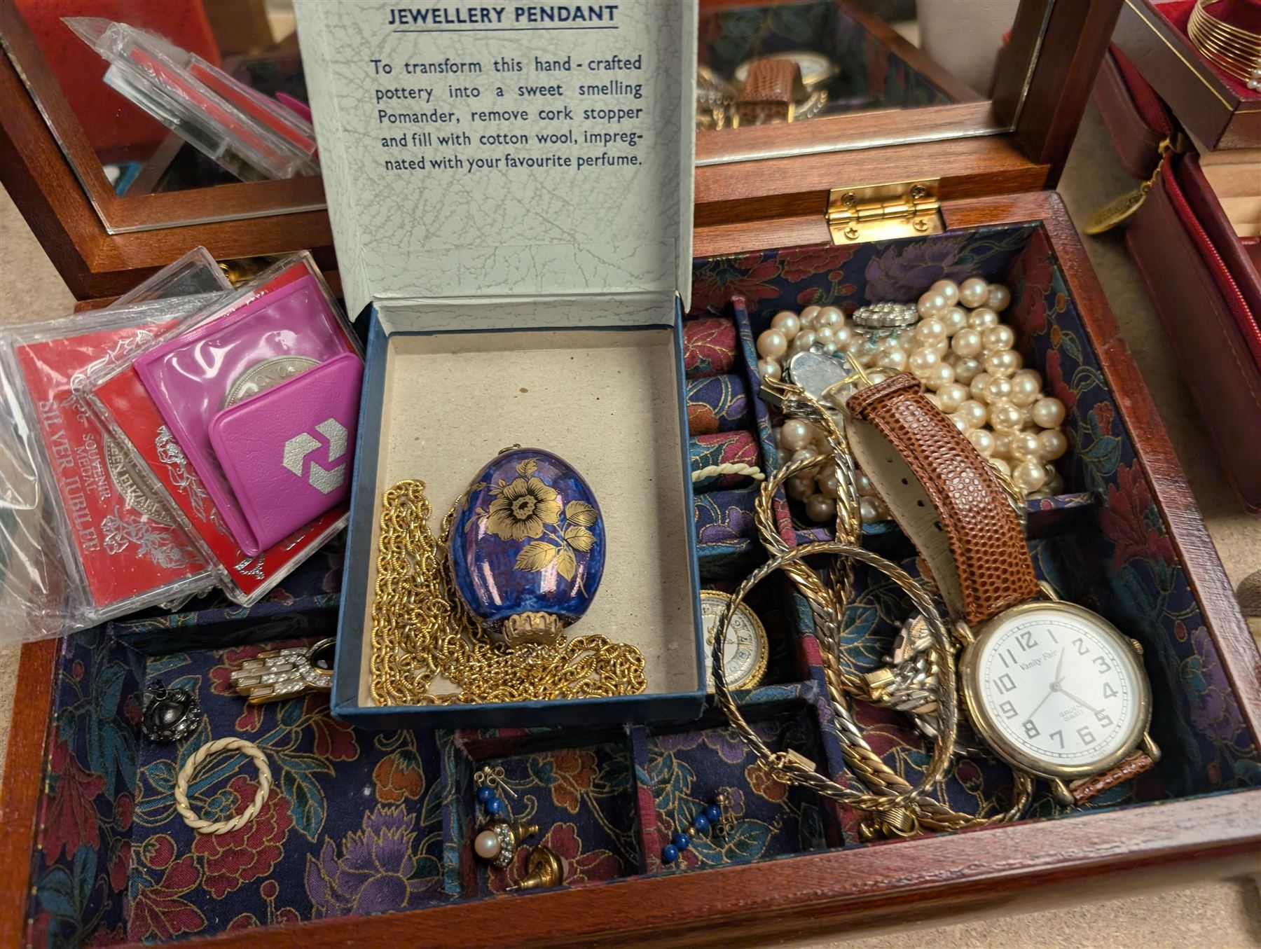 Silver marcasite wristwatch and a large collection of costume jewellery, including beaded necklaces, wristwatches, etc, 