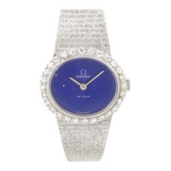 Omega ladies 18ct white gold, manual wind wristwatch, Cal. 620, lapis lazuli dial with rou...
